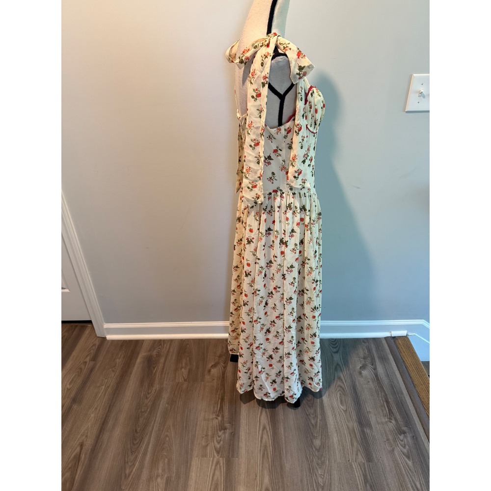 Vici Floral Chiffon Bustier Tie Shoulder Midi Dress Cream Red Rose size Large - Picture 9 of 10